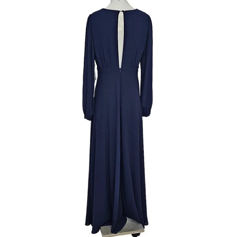 Lulu's All My Life Navy Blue Long Sleeve Maxi Dress Size XS NWT Chiffon V-Neck - Picture 3 of 11